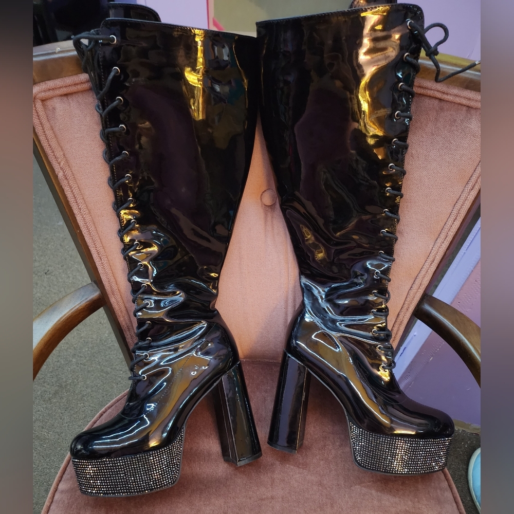Azalea Wang Patent Leather over the knee Platform Booots size 10